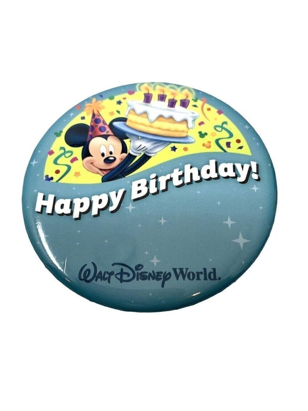 Happy Birthday Walt Disney World Button Pin 3in Mickey Mouse Party Theme WDW